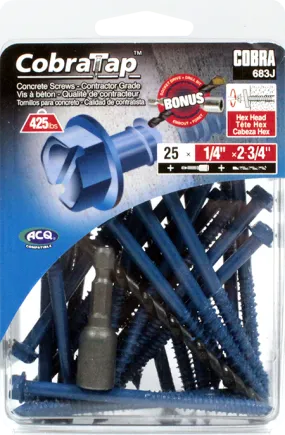 1/4"x2-3/4" Hex Head CobraTap Concrete Screws (25 Pack)