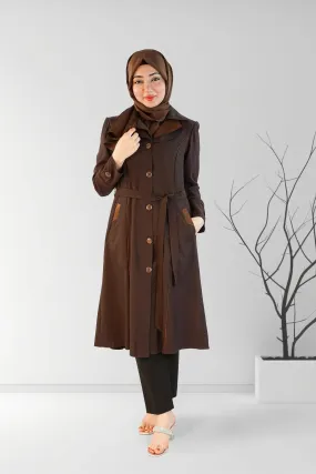 Dark Brown Short Coat with Fancy Button and Pocket