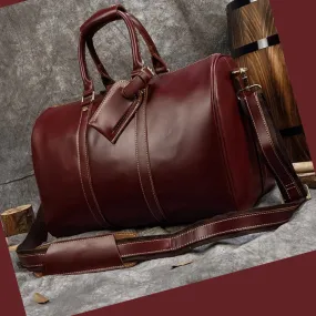 Elegant Polished Genuine Leather Duffle Travel Bag 45 cm in Wine Color Tones