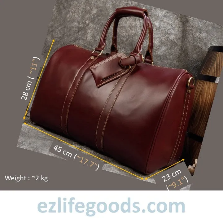 Elegant Polished Genuine Leather Duffle Travel Bag 45 cm in Wine Color Tones