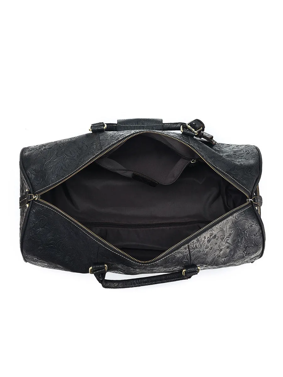 Embossed Leather Duffle Bag with Wheels