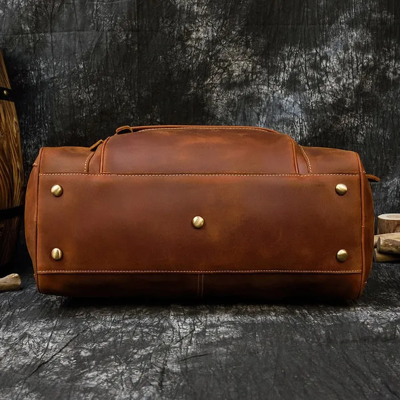 Handmade Full Grain Leather Travel Duffle Bag