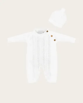 Knitted Romper & Hat - White
