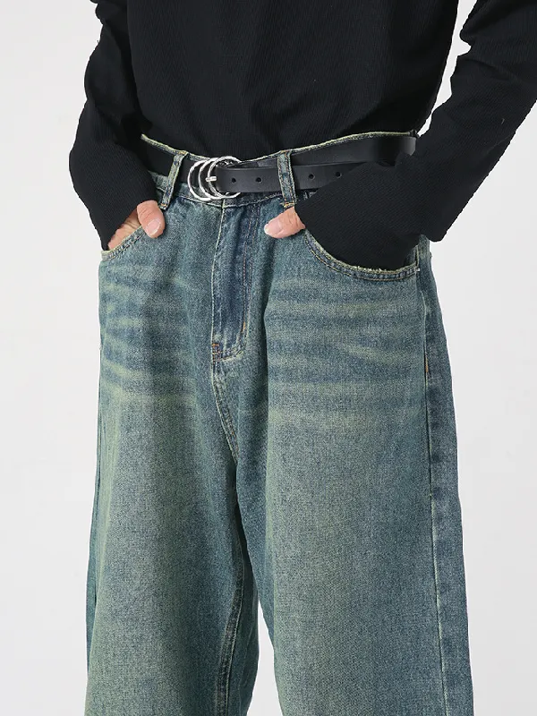 Men's Retro Colored Wide Leg Straight Washed Jeans