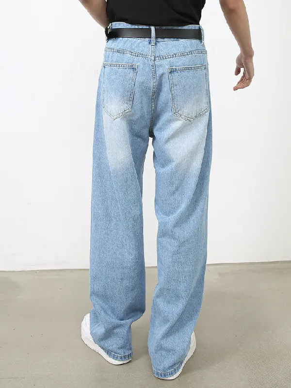 Men's Retro Colored Wide Leg Straight Washed Jeans