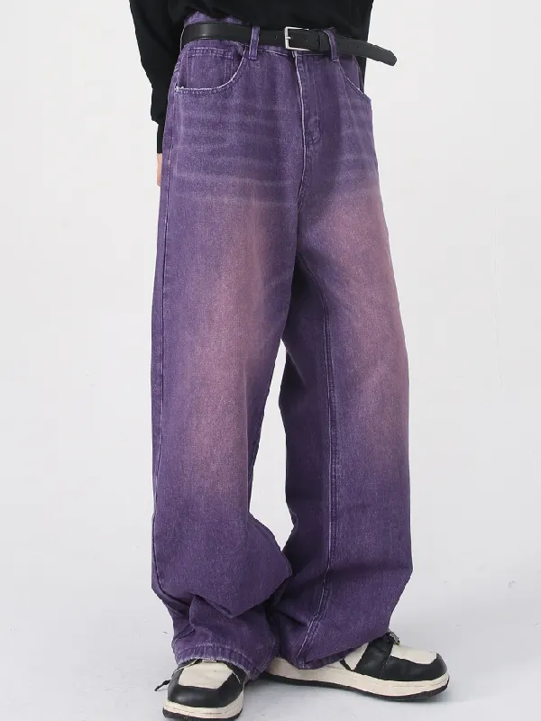 Men's Retro Colored Wide Leg Straight Washed Jeans