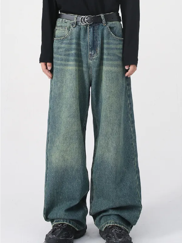 Men's Retro Colored Wide Leg Straight Washed Jeans