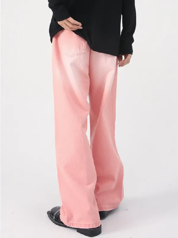 Men's Retro Colored Wide Leg Straight Washed Jeans