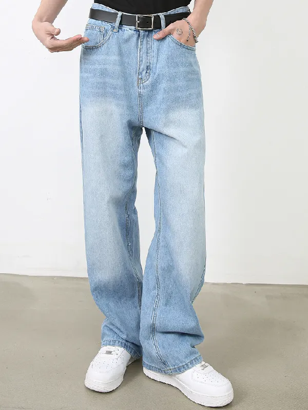 Men's Retro Colored Wide Leg Straight Washed Jeans