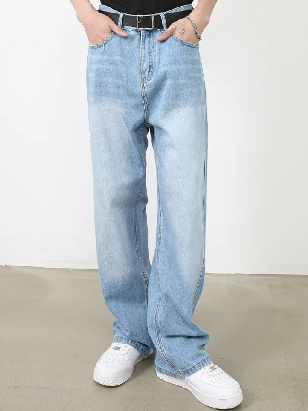 Men's Retro Colored Wide Leg Straight Washed Jeans