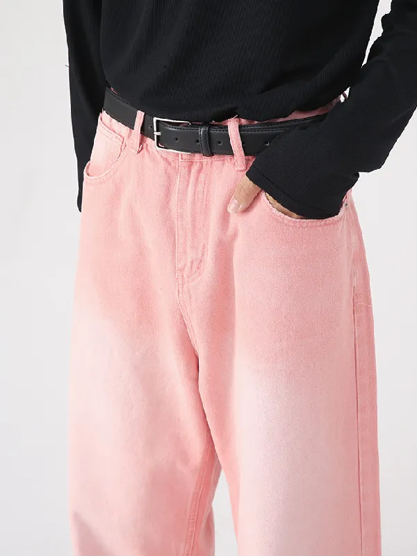 Men's Retro Colored Wide Leg Straight Washed Jeans
