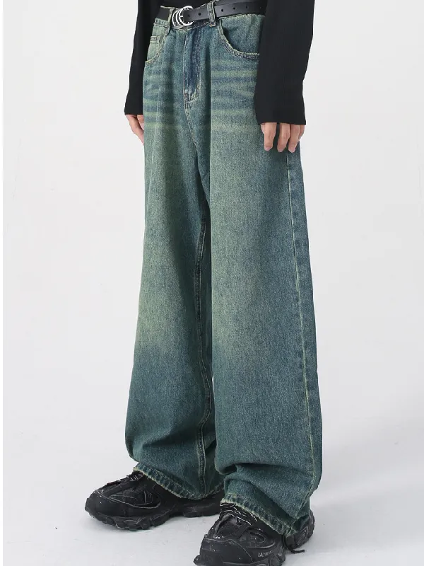Men's Retro Colored Wide Leg Straight Washed Jeans