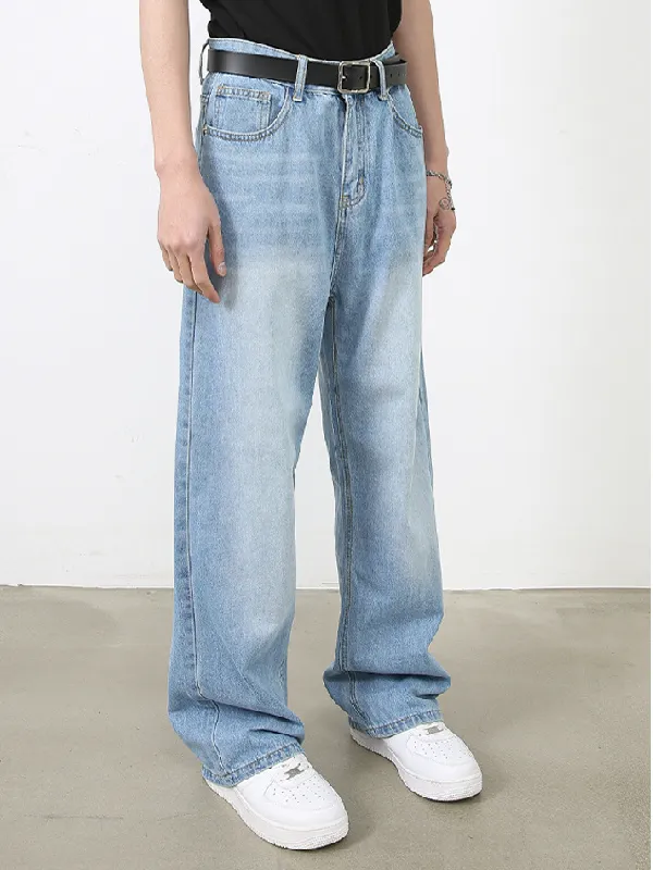 Men's Retro Colored Wide Leg Straight Washed Jeans