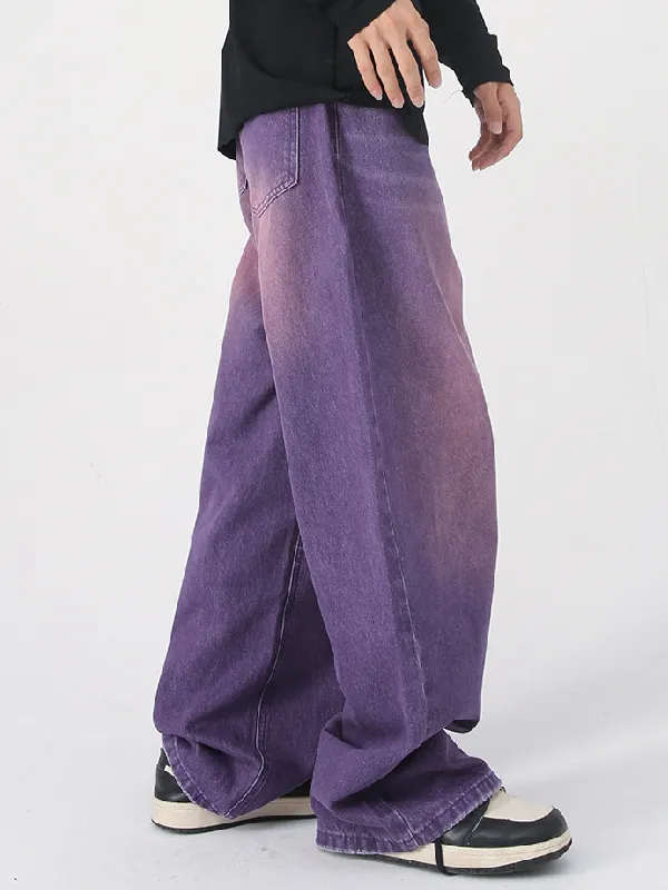 Men's Retro Colored Wide Leg Straight Washed Jeans