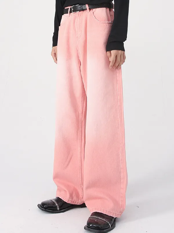 Men's Retro Colored Wide Leg Straight Washed Jeans