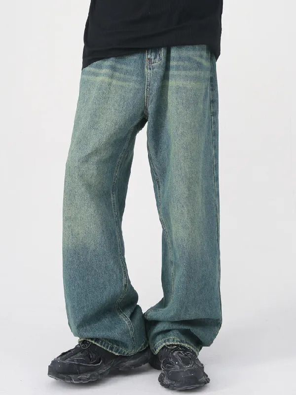 Men's Retro Colored Wide Leg Straight Washed Jeans