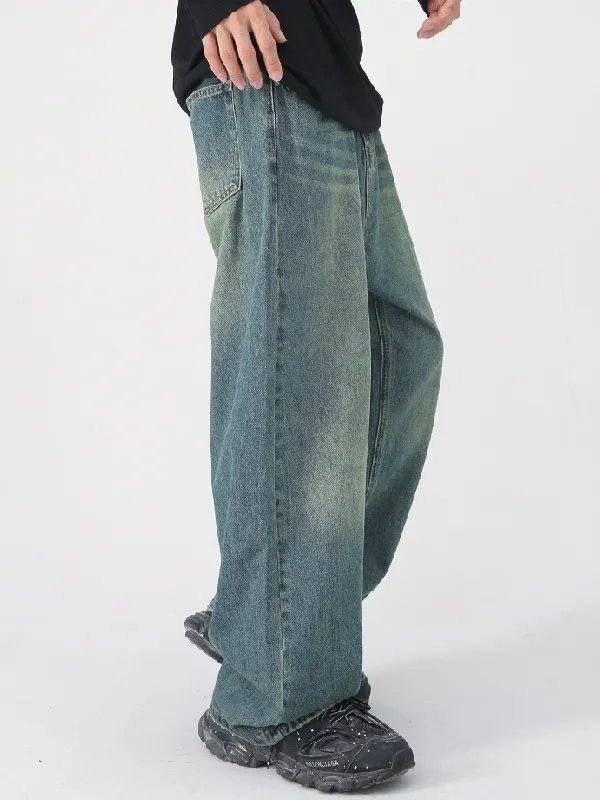 Men's Retro Colored Wide Leg Straight Washed Jeans