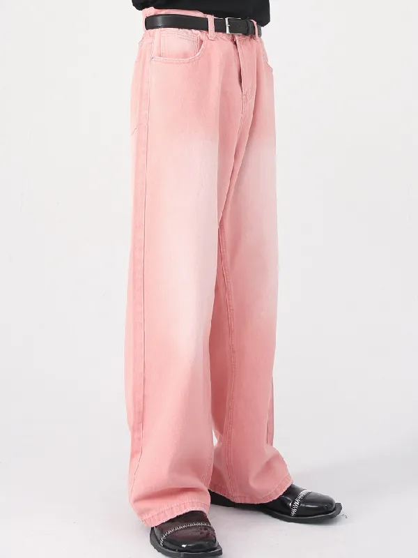 Men's Retro Colored Wide Leg Straight Washed Jeans