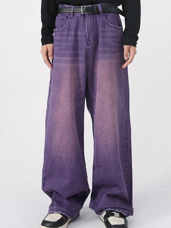 Men's Retro Colored Wide Leg Straight Washed Jeans