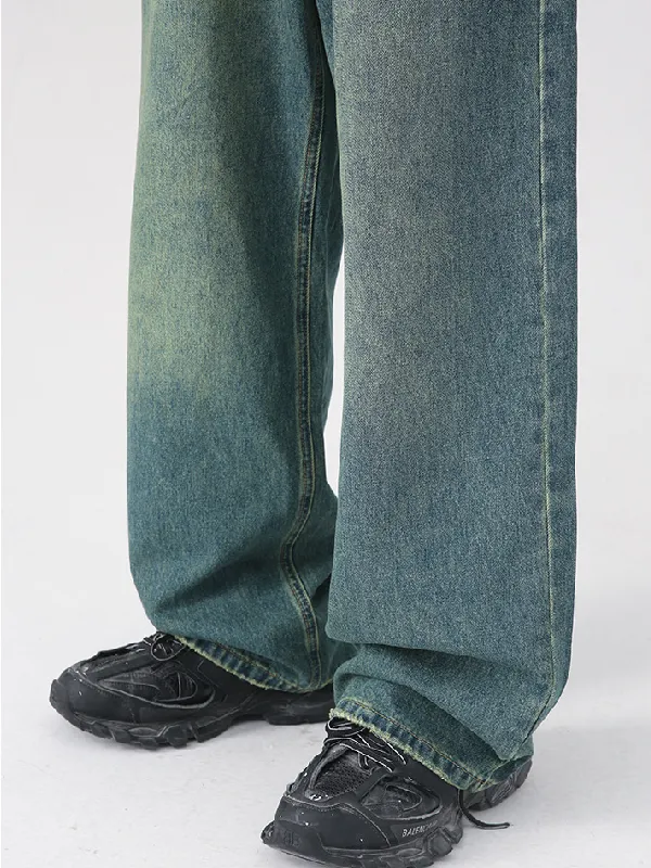Men's Retro Colored Wide Leg Straight Washed Jeans