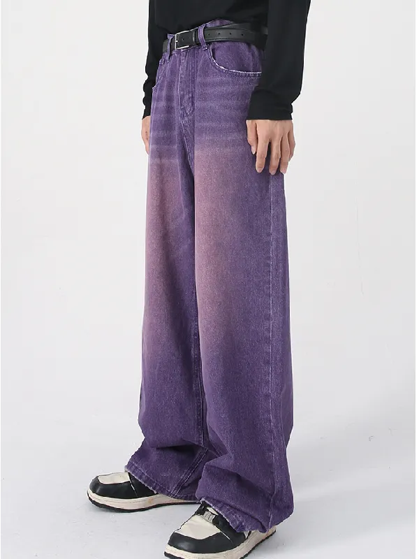 Men's Retro Colored Wide Leg Straight Washed Jeans