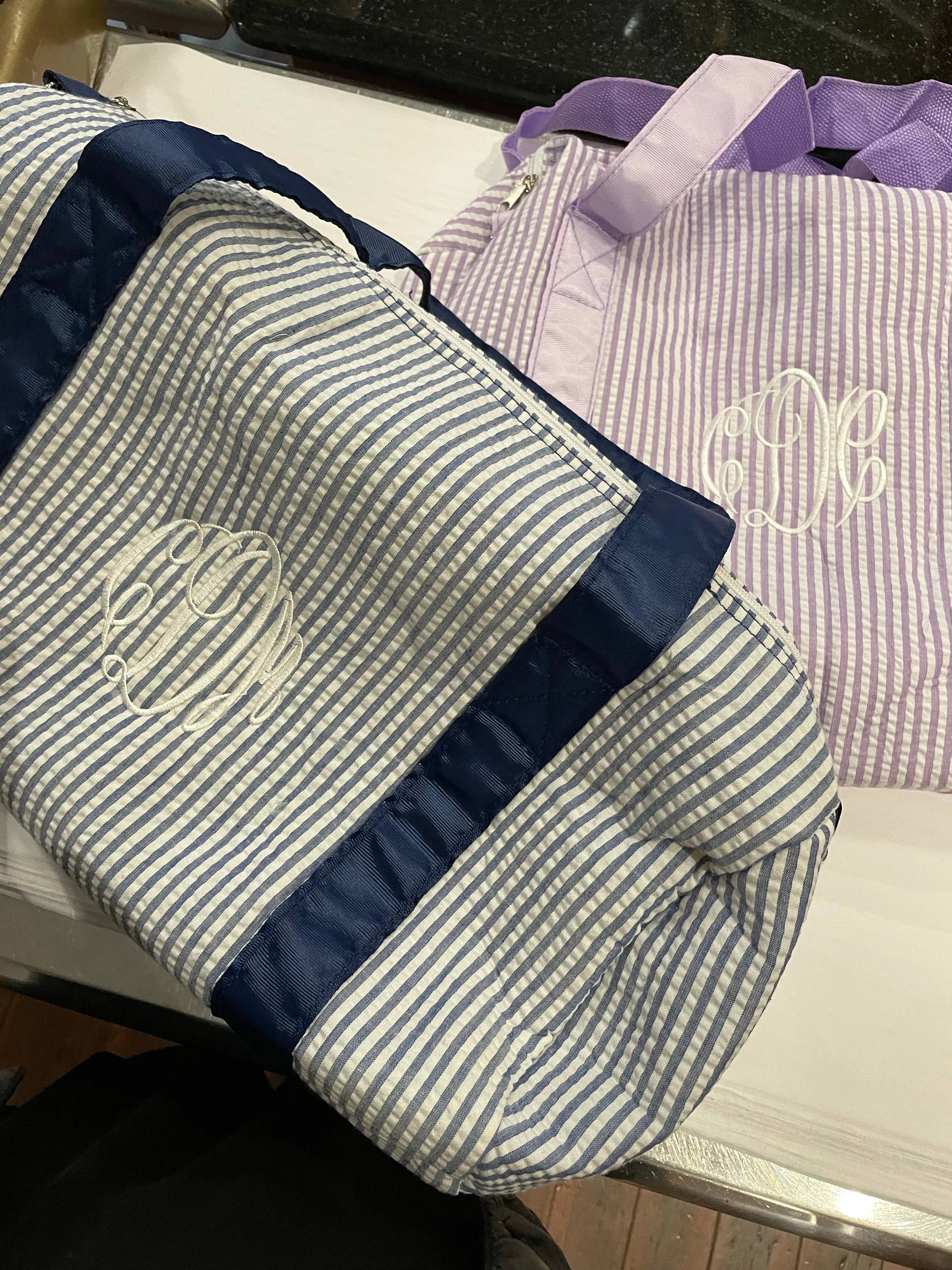 MONOGRAM GREEN SEERSUCKER DUFFLE