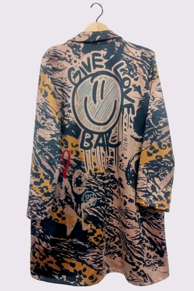 Multi Pattern Oversized Long Coat