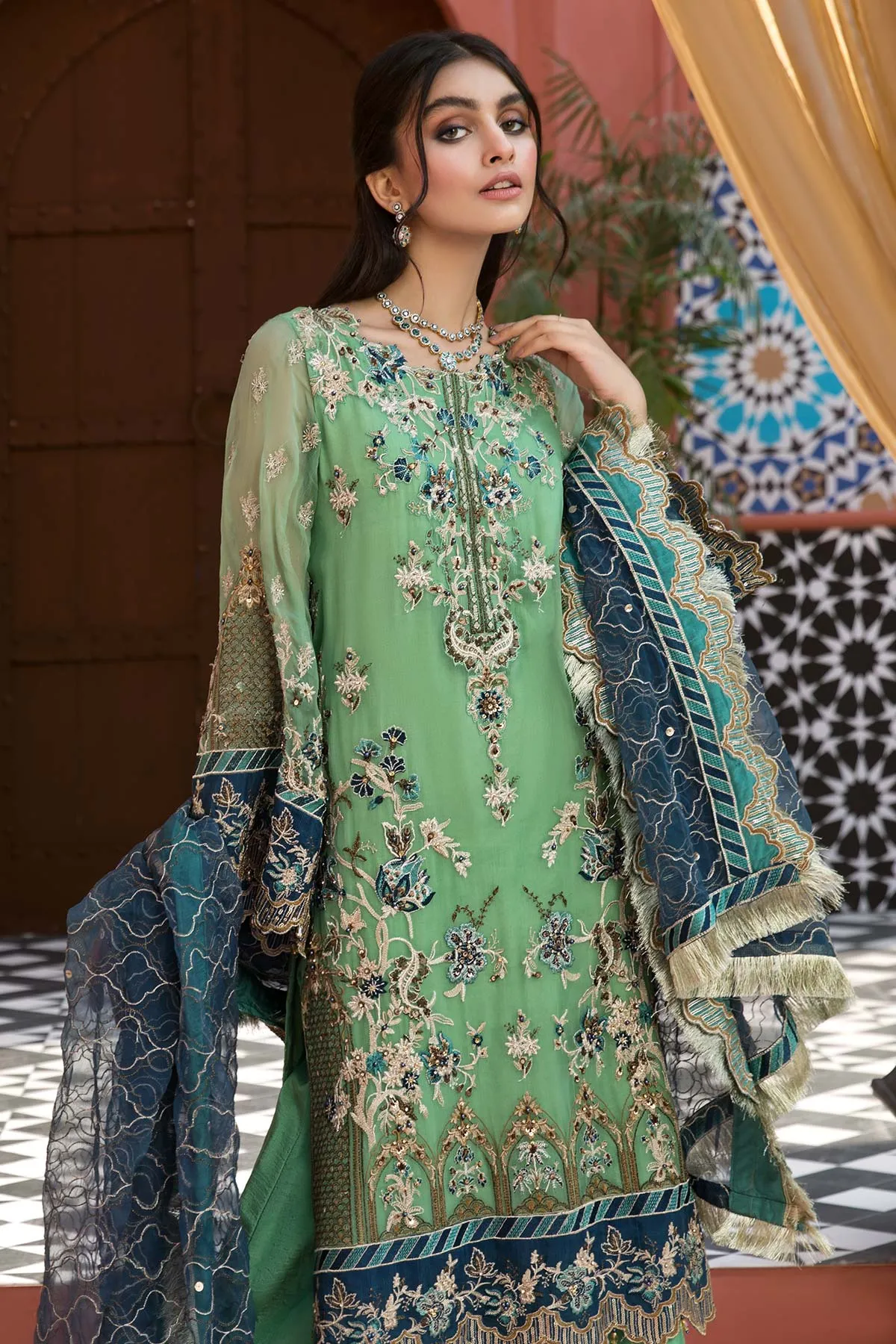 Pakistani Embroidered Short Shirt with Sharara #PS17