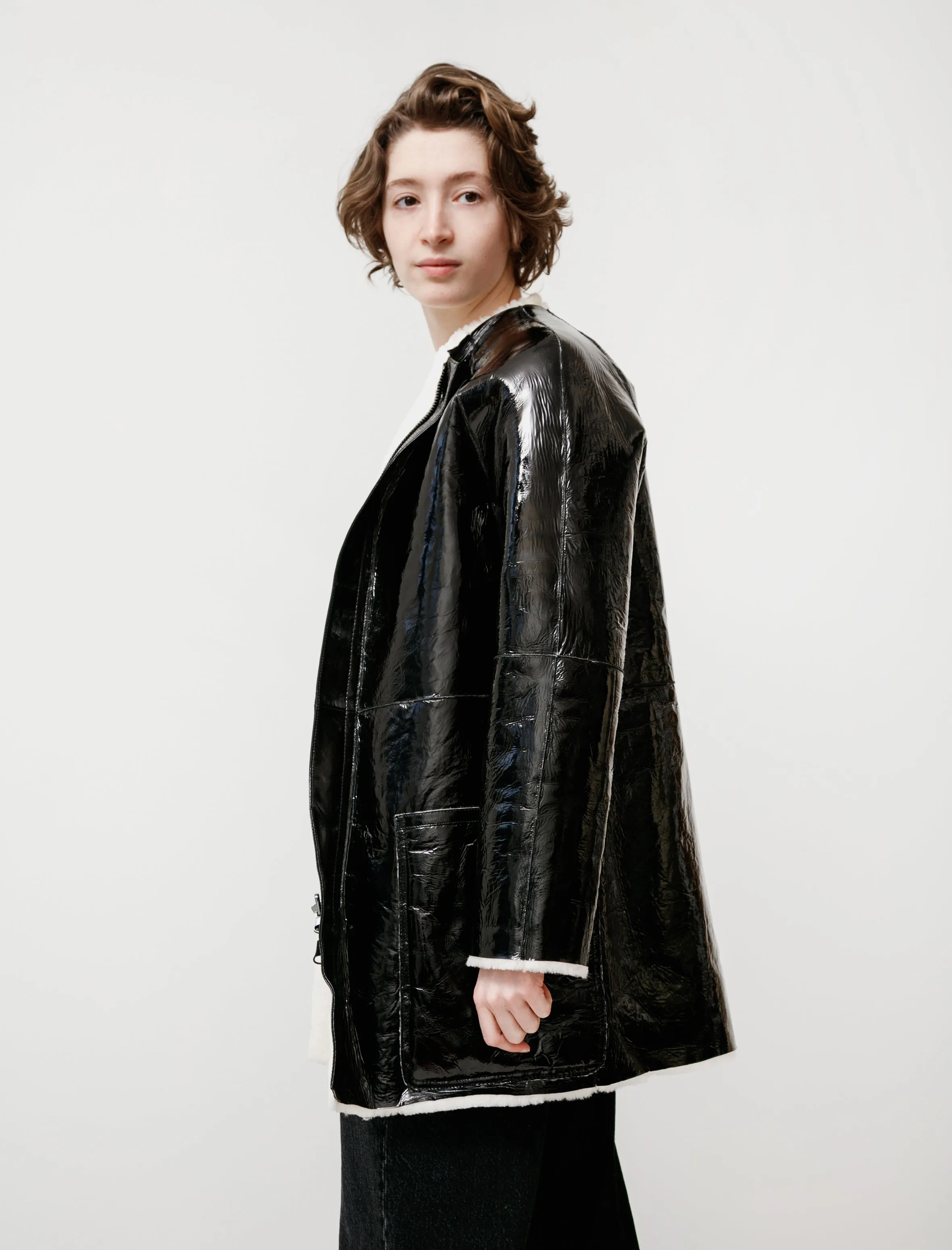 Reversible Enamel Shearling Coat