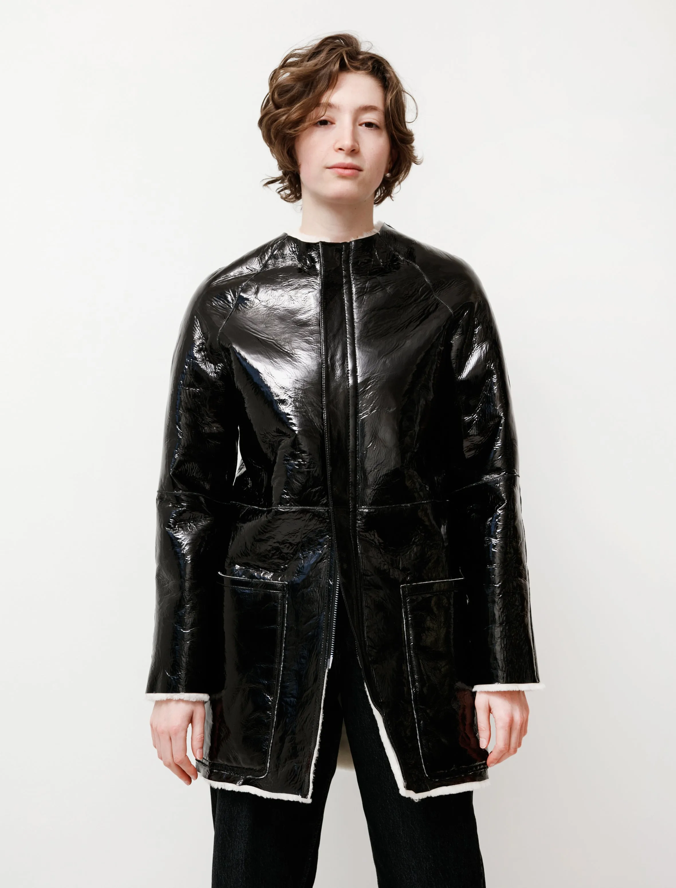 Reversible Enamel Shearling Coat