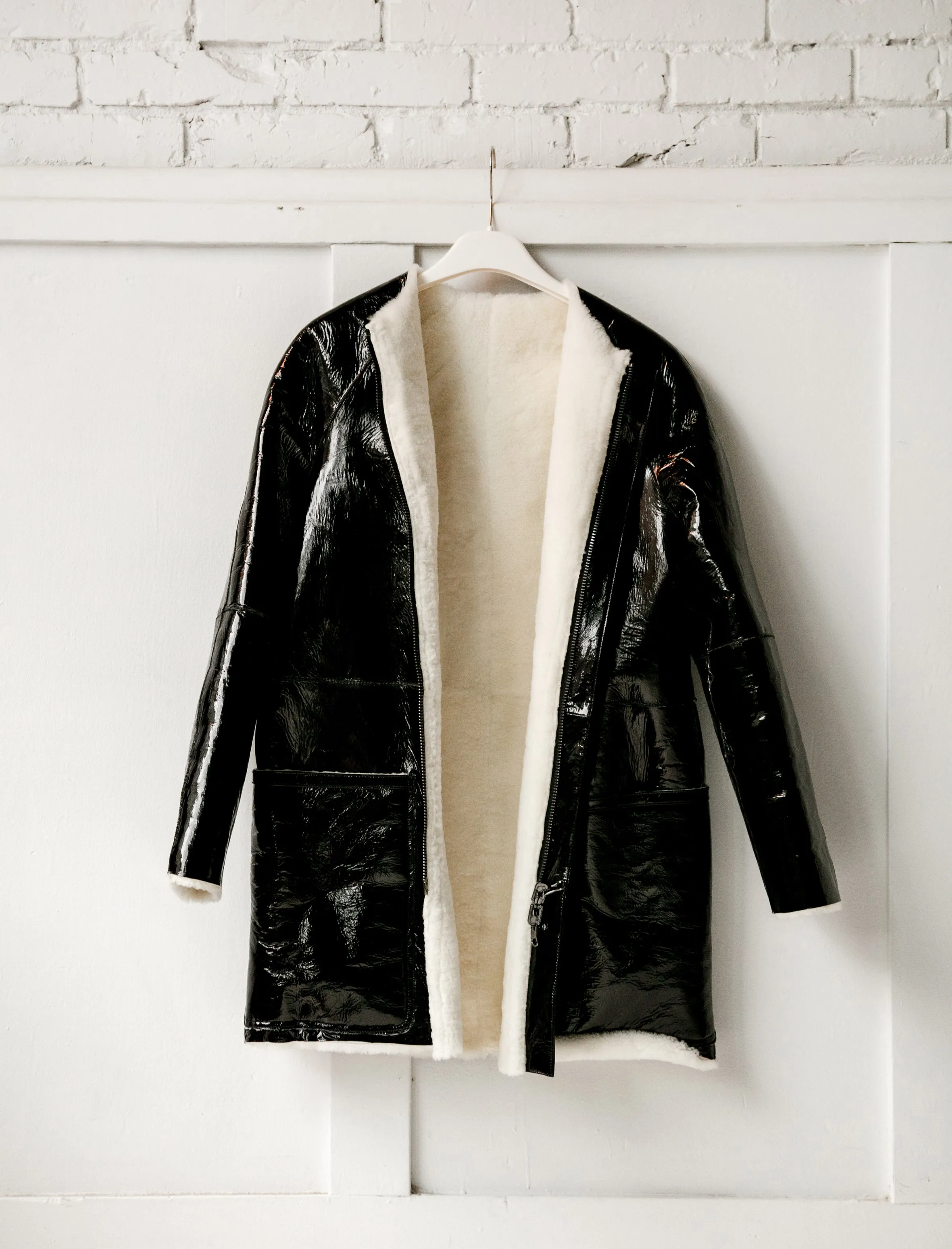 Reversible Enamel Shearling Coat