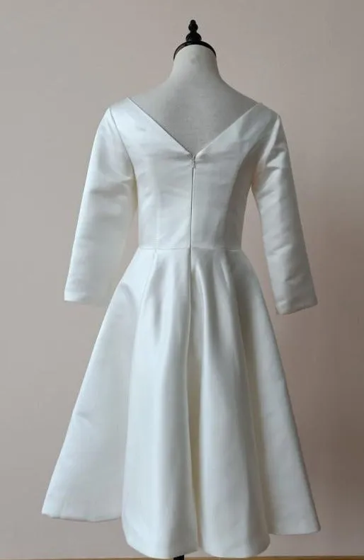 Vintage Knee Length Half Sleeve Wedding Dress