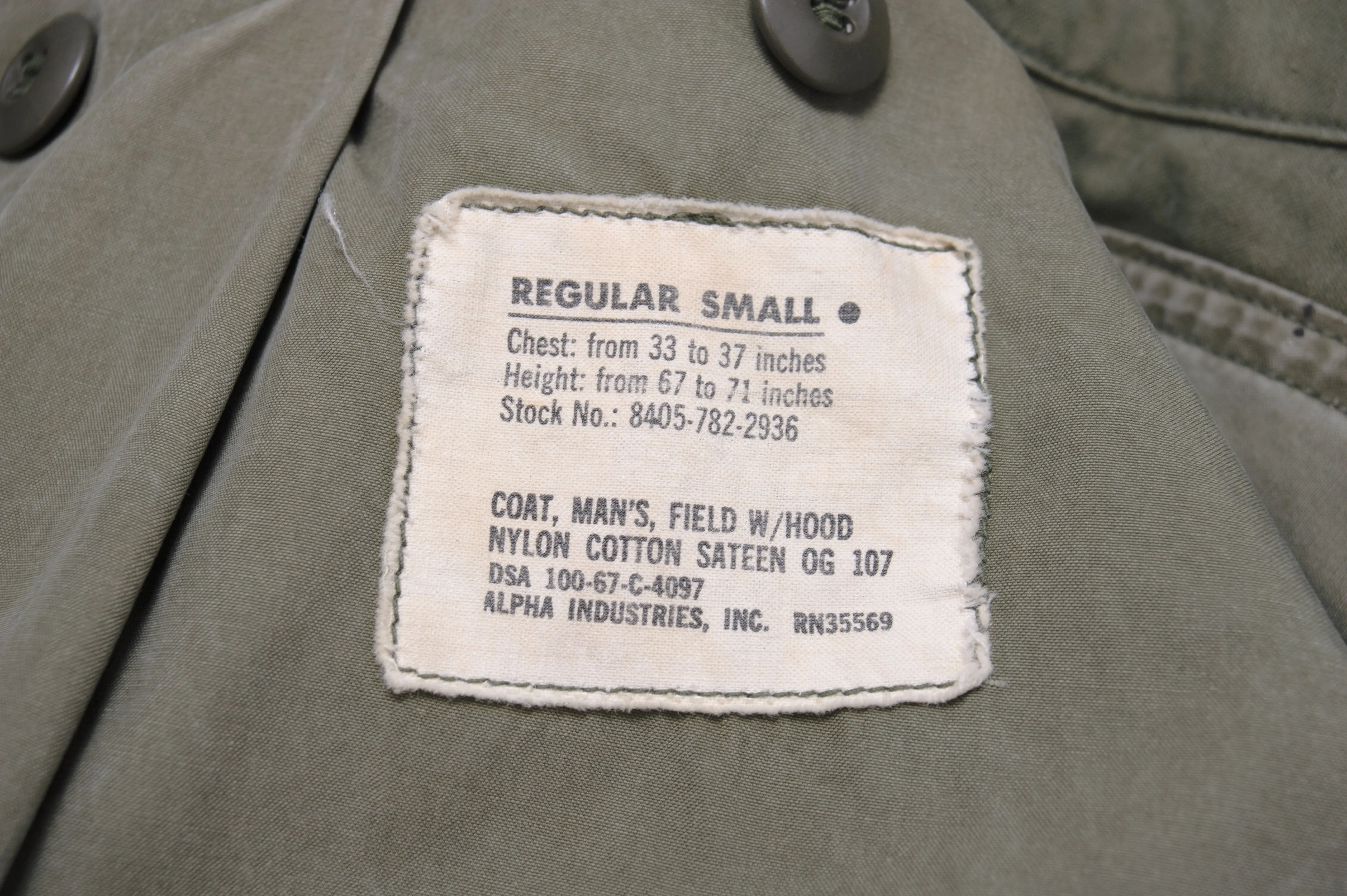 VINTAGE US ARMY M-1965 M65 FIELD JACKET 1967 VIETNAM WAR SIZE SMALL REGULAR