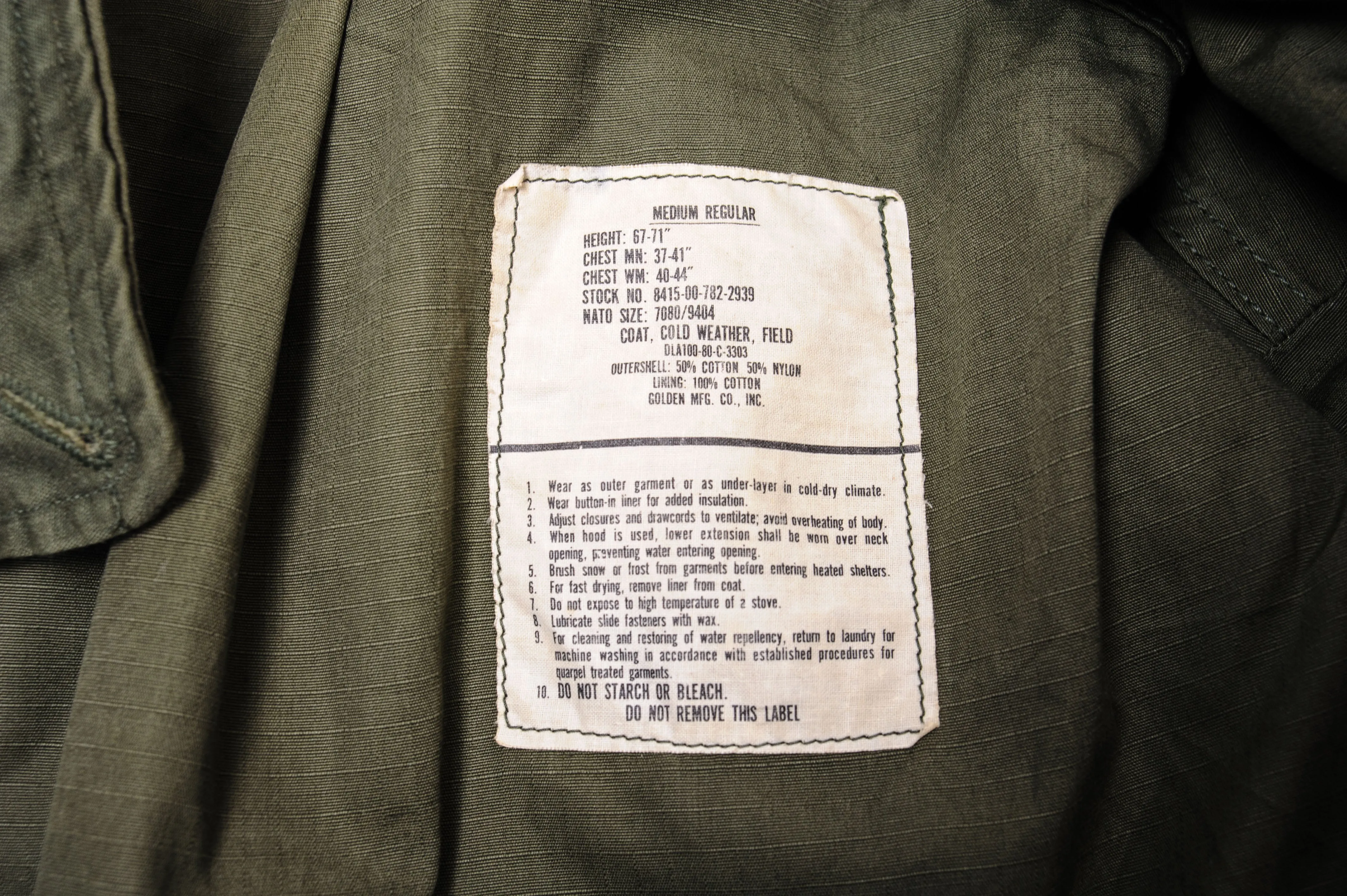 VINTAGE US ARMY M-1965 M65 FIELD JACKET 1980 SIZE MEDIUM REGULAR