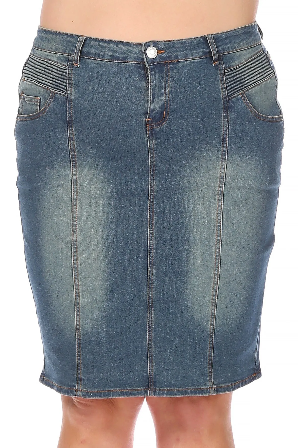 Vintage Washed Denim Skirt Plus