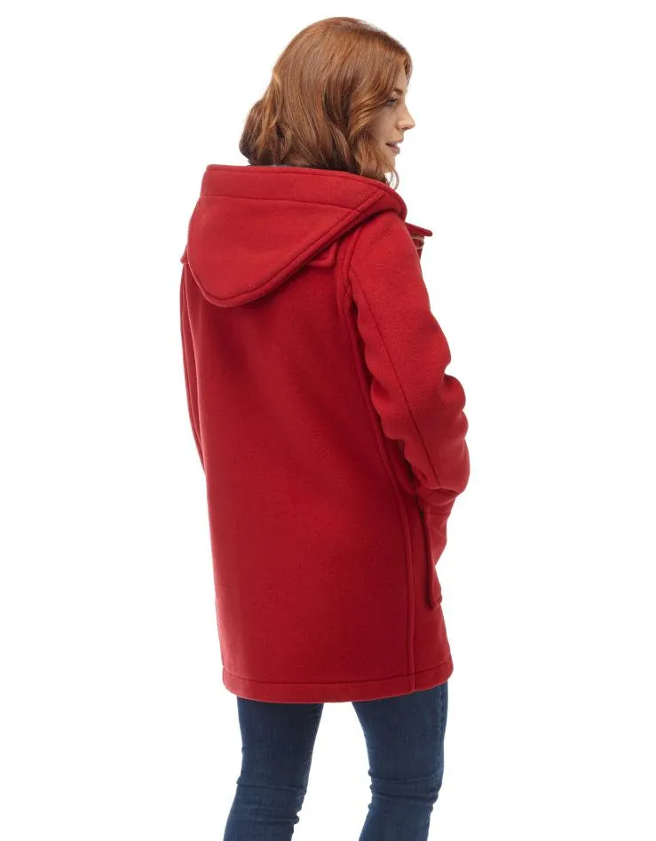 Women's Classic Fit Duffle Coat with Wooden Toggles - Red