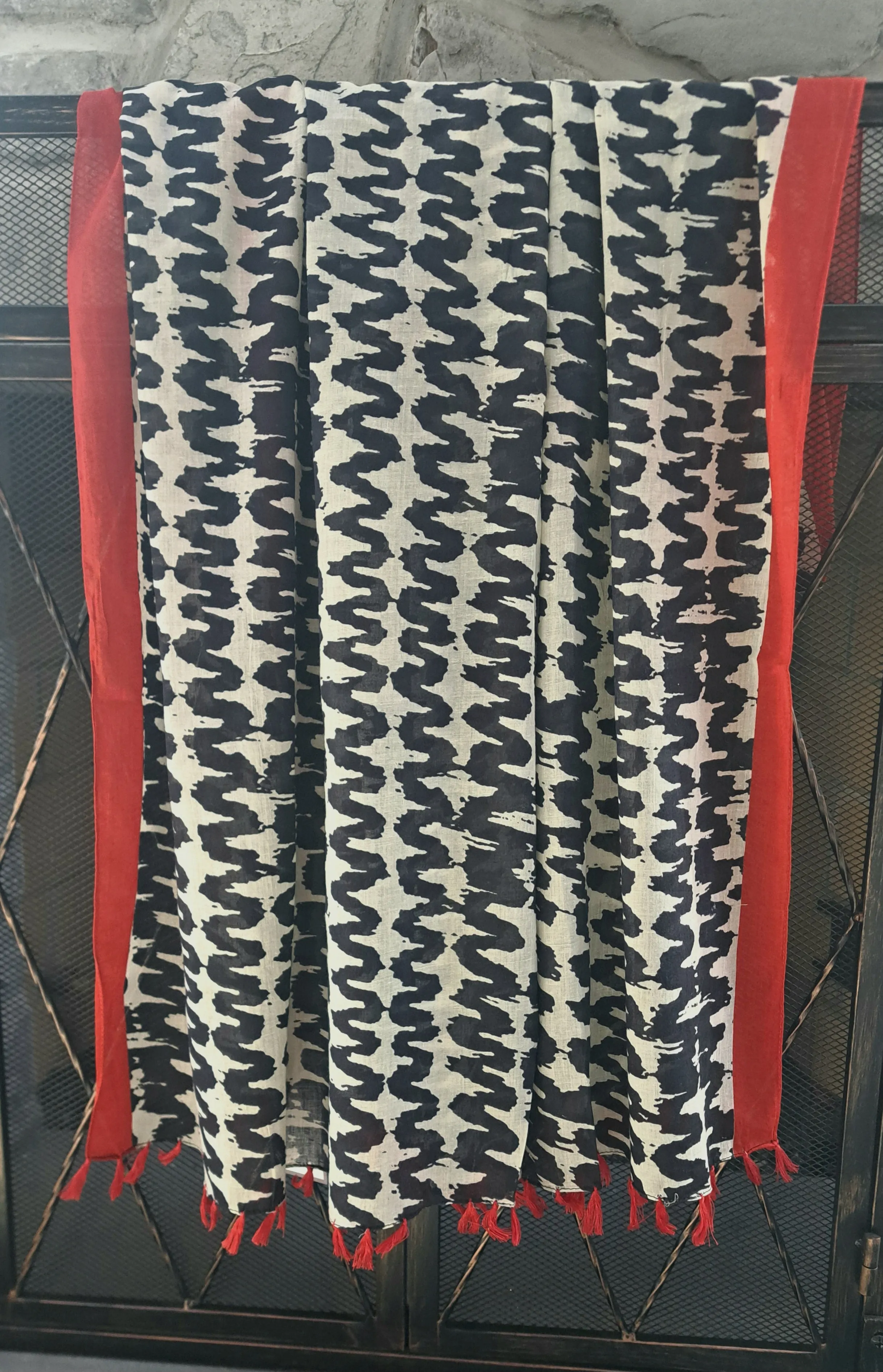 Zig Zag Block Print Cotton Shawl Wrap Scarf